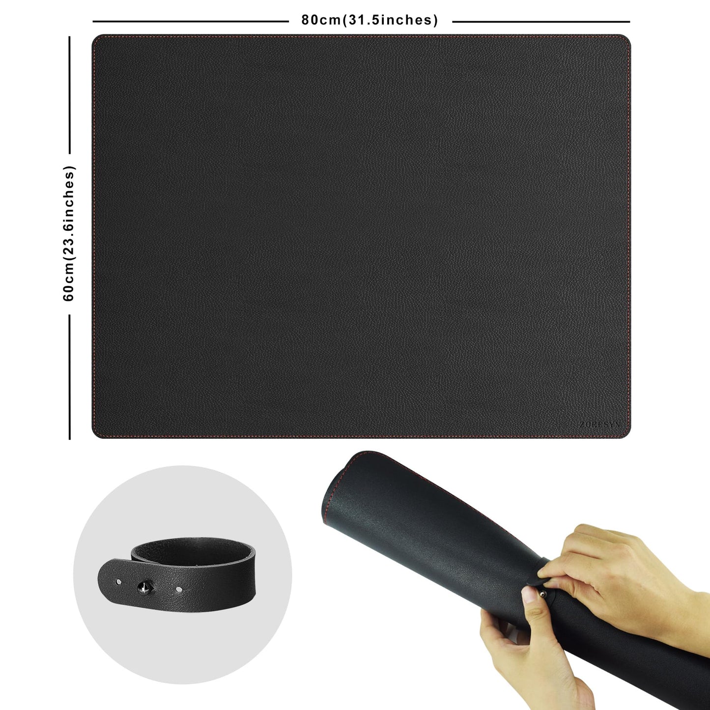 ZORESYN Leather Desk Mat 31.5 x 23.6 Inch (Black) - Extended Widen Mouse Pad, Waterproof Faux Leather Desk Pad with Non-Slip Base for Office & Home