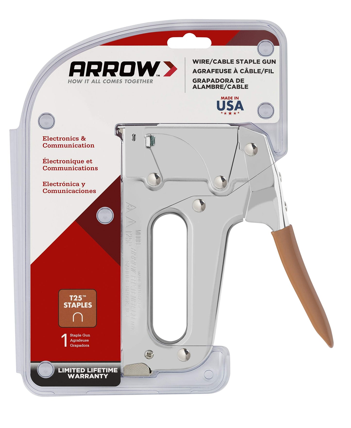 Arrow T25 Heavy Duty Staple Gun for Low Voltage Cables and Wires up to 1/4-Inch Diameter - Silver