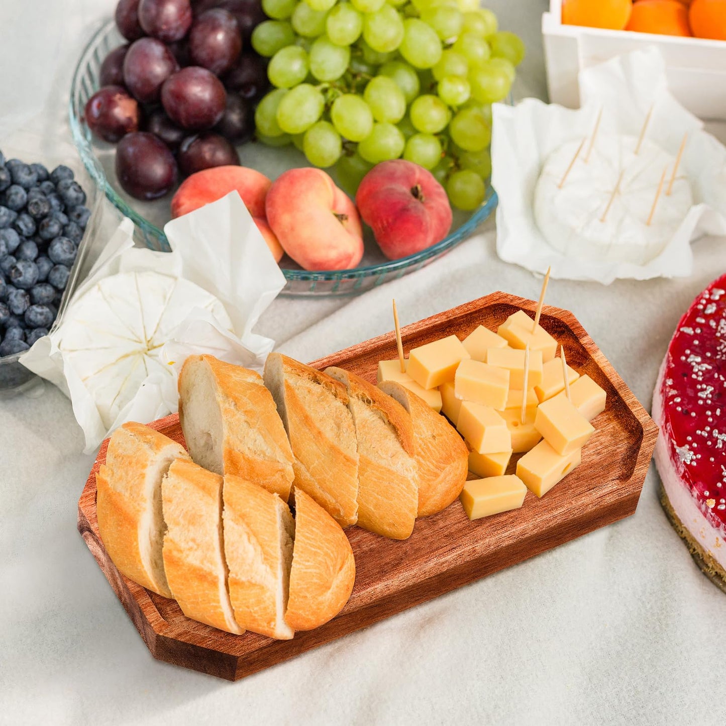 Dandat 12 Pack Wooden Serving Platter Bulk Acacia Wood Platters 10 x 5 Inch Rustic Serving Tray Rectangular Charcuterie Board Cheese Plate for Home Decor Dessert Vegetables Fruit Cookie