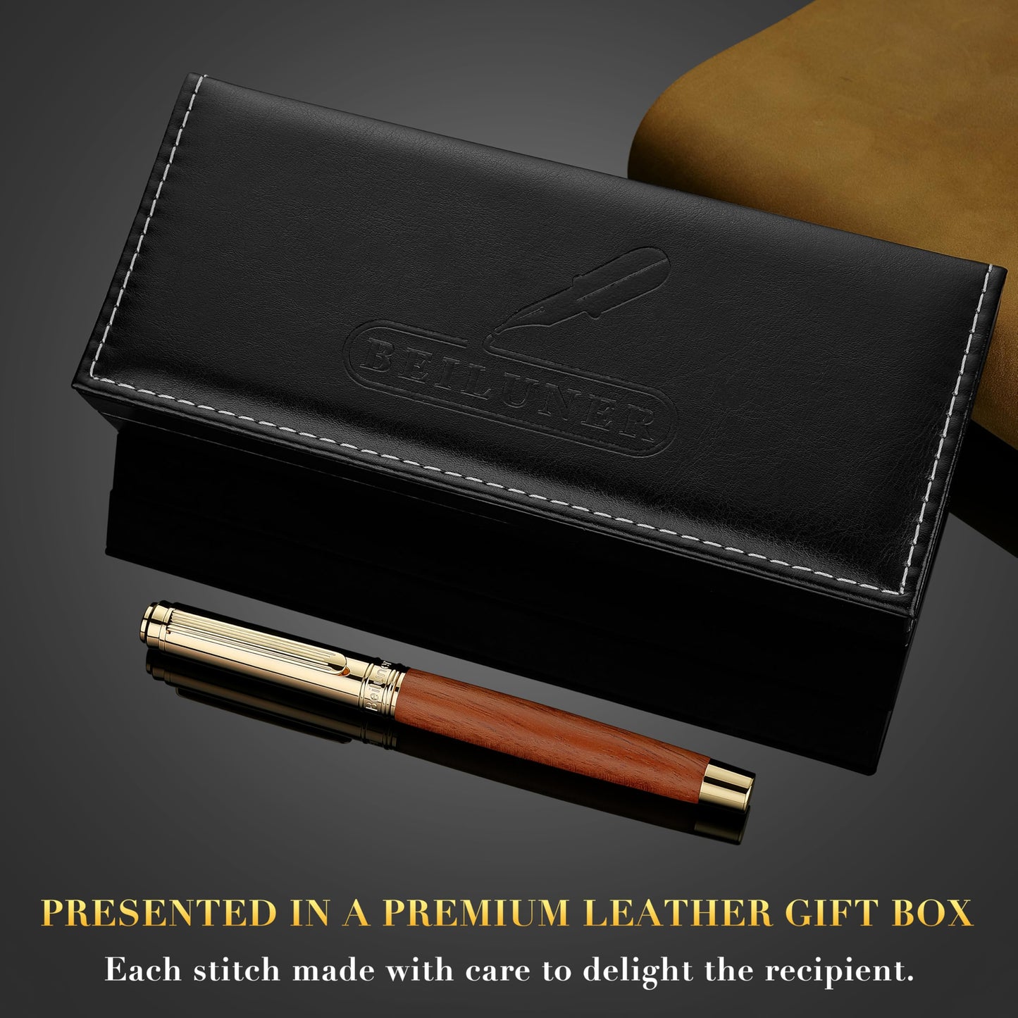 BEILUNER 316 Fountain Pen,Stunning Luxury Rosewood,24K Gilded Nib(Medium),Gorgeous 24K Gold Finish, Ink Converter,Best Gift for Men&Women-Fancy,Executive,Nice Pens for Writing, RD-M