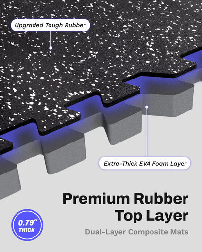 AIRHOP 0.79in Thick 48 Sq Ft Exercise Equipment Mats, 12 Tiles Upgraded Rubber Top with High Density EVA Foam, Large Interlocking Puzzle Gym Flooring for Home Gym, Heavy Weight Workout,Black & White