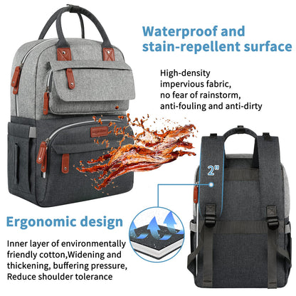 Diaper Bag Backpack, Baby Bag for Boys Girls, Large Diaper Backpack Travel Diaper Bags with Insulated Pockets Baby Registry Search Shower Gifts Newborn Essentials for Mom Dad, Waterproof Grey