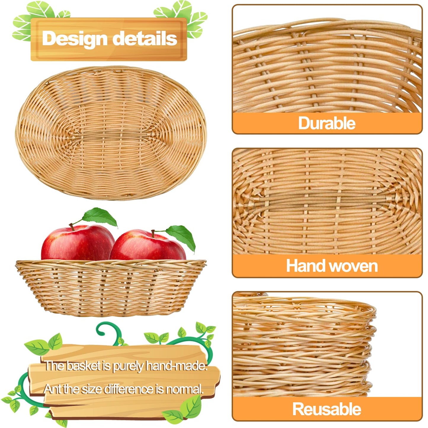 Yesland 16 Pack Plastic Oval Baskets, Food Storage & Fruit Basket, 8-3/4 x 6-1/4 x 2-3/4 Inches Basket Bin for Kitchen, Restaurant, Centerpiece Display