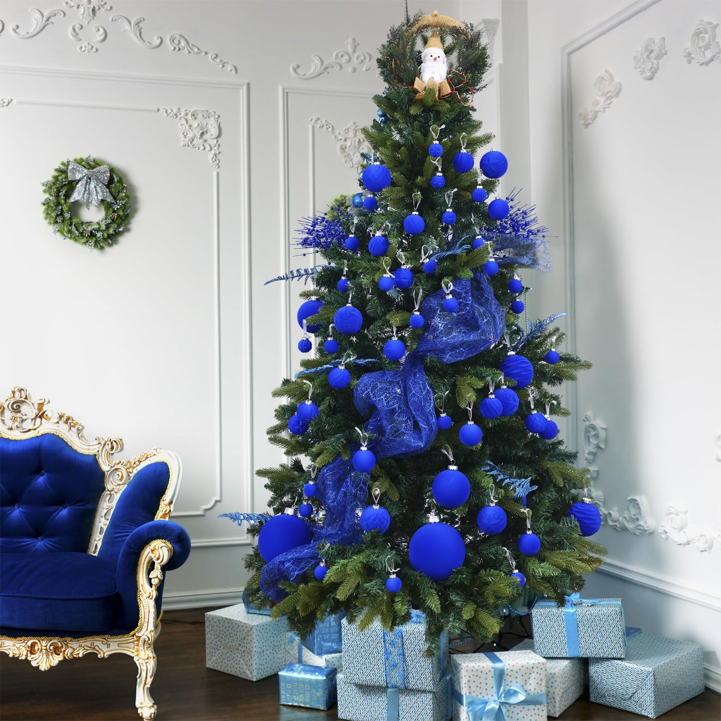 24 Pack Christmas Tree Ornaments - Artificial Flowers Glitter Berry Stems Christmas Floral Picks Branches for Xmas Tree Decorations Vase Filler Holiday Wedding Party Home Decor (Blue)