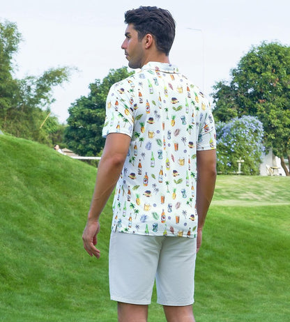 Alex Vando Mens Hawaiian Golf Shirt Moisture Wicking Digital Print Golf Shirts for Men,White Beer,L