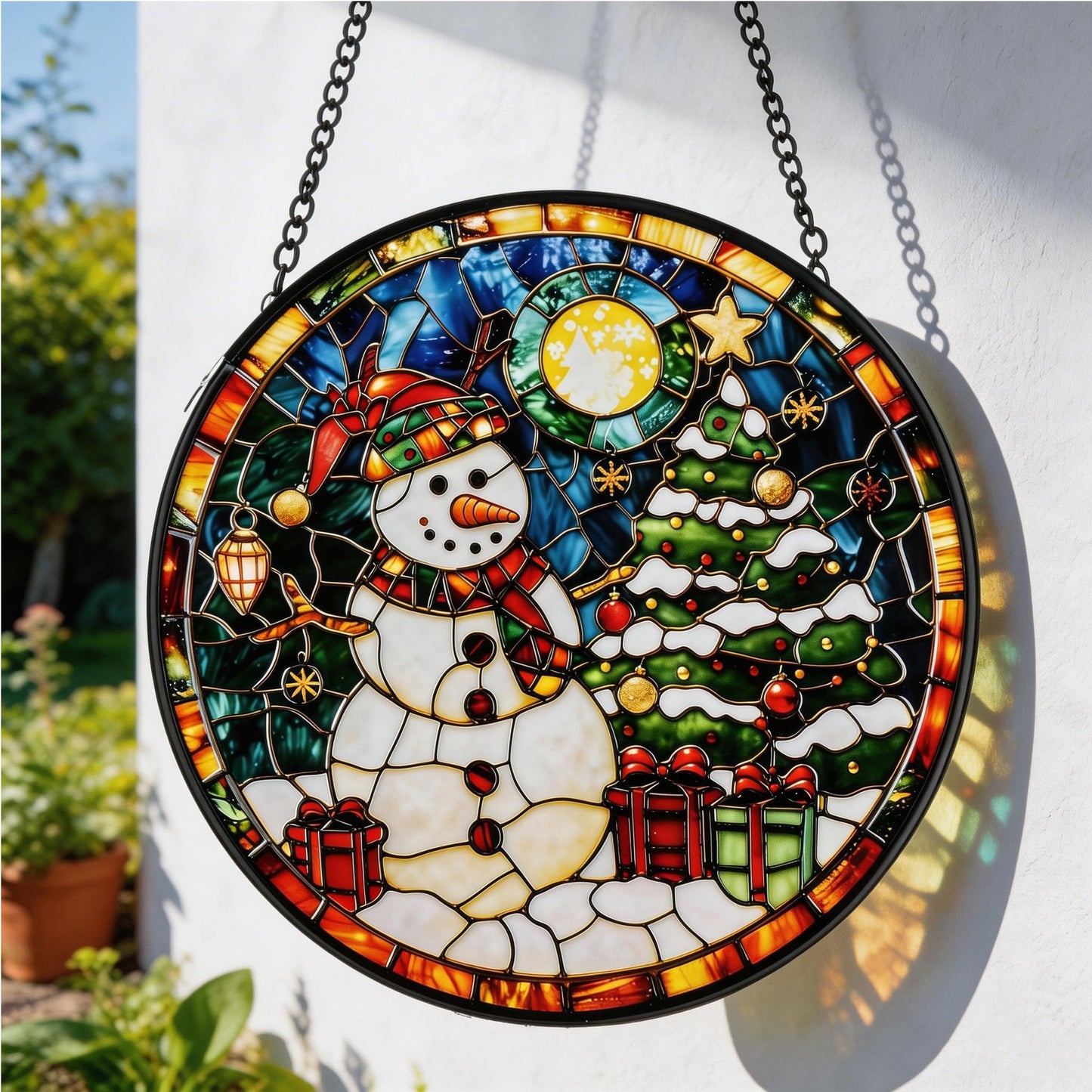 Rbhonb Stain Glass Window Hanging,Christmas Snowman Sun Catchers Indoor Window Suncatcher Home Garden Decoration Gifts for Birthday Mother's Day Father's Day Christmas Day 9.8 Inch
