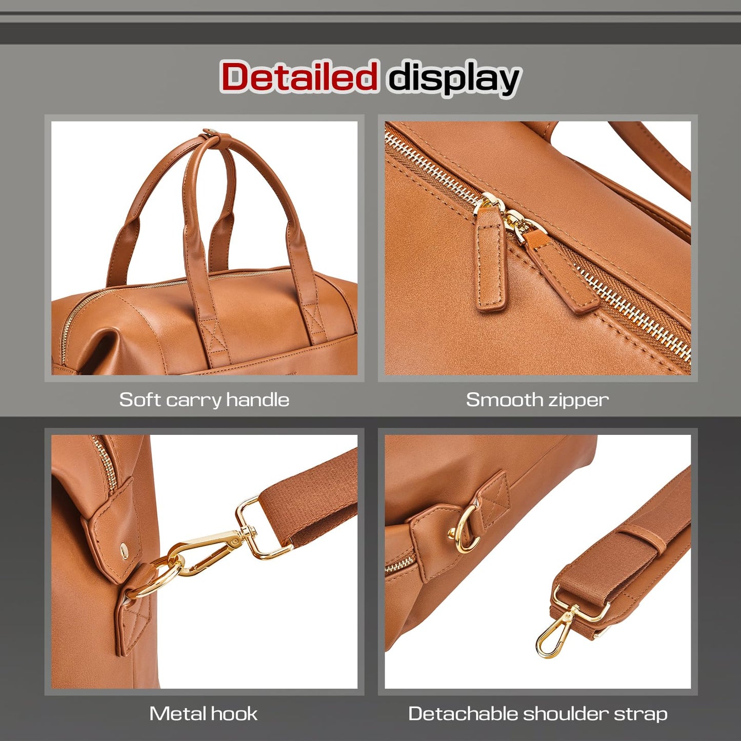 Joyway Leather Travel Bag for Men, Travel Duffel Bags for Women，Large Weekender Overnight Bag, Waterproof Carry On Bag Travel Tote Bag Gym Bag with Luggage Strap