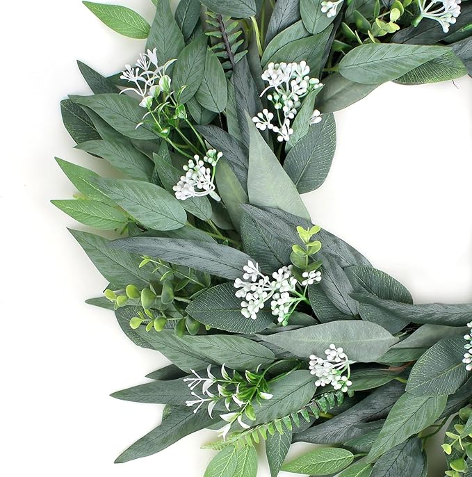24" Wreaths Front Door Artificial Spring Wreath - Artificial Floral Lush Summer Wreath with A Hook & DIY Decor Green Year-Round Indoor Outdoor for Wall, Home, Wedding, Party, Christmas (Green)