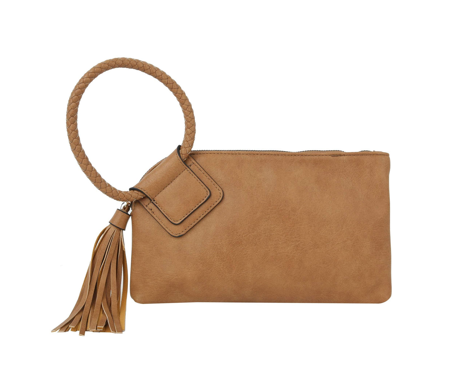 Womens Clutch Purse Wristlet Wallet Evening w/Hand Strap Casual Formal Vegan Leather - Metro Muse (Tan)
