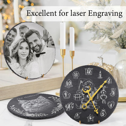 MAPRIAL 11 x 11 In 4 Pack Slate Cheese Boards, Round Black Stone Plates Charcuterie Boards Serving Tray Slate Platter for Halloween Christmas, Party, Gifts