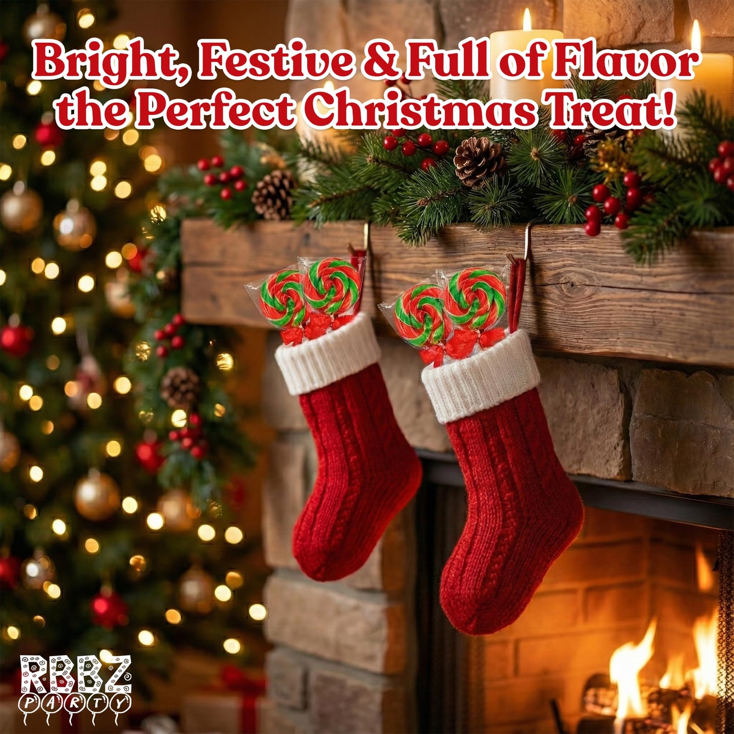 Christmas Lollipops with Red Bow - 24 Pack Individually Wrapped Christmas Candy Bulk – Stocking Stuffers for Kids – Xmas Party Favors, Classroom, Holiday Goodie Bag Fillers, Seasonal Treats, and Birthday Parties