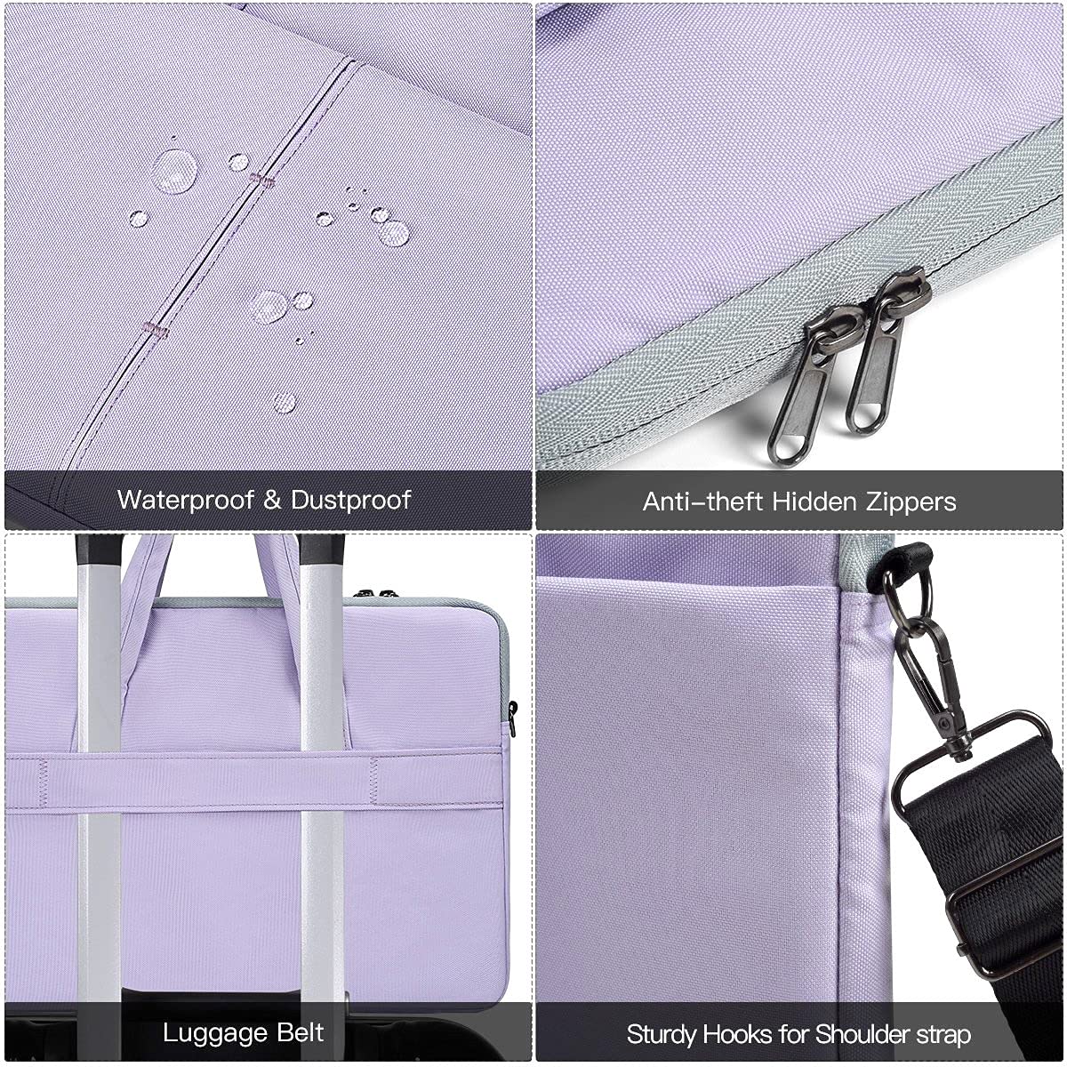 15.6 Inch Waterproof Laptop Sleeve Shoulder Bag Women Ladies Handbag Case for Acer Aspire E15/Predator, Dell Inspiron 15, HP Envy/Spectre 15.6, Lenovo IdeaPad 3 15.6, ASUS MSI GS66 15.6 Case, Purple