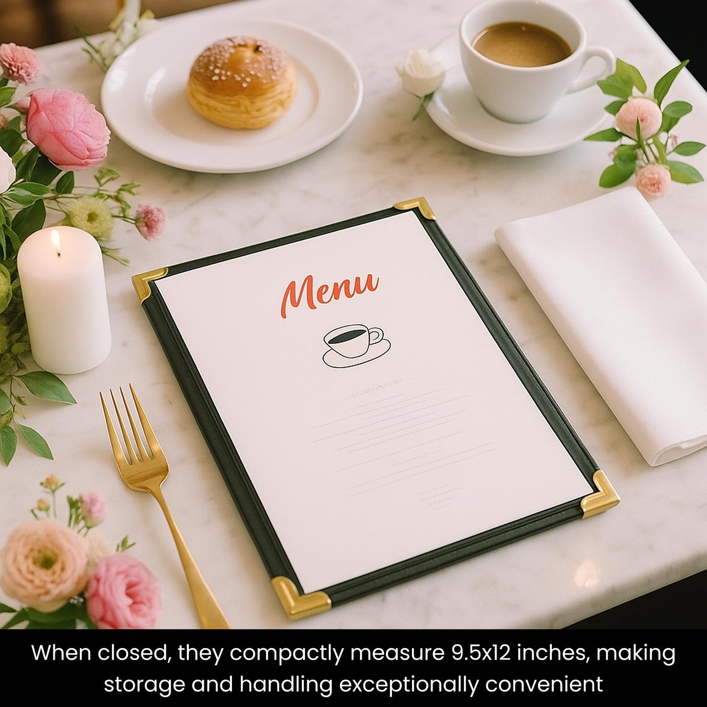 Juvale 24 Pack Clear Restaurant Menu Covers - 8.5 x 11 in Bifold Holders with Double Panels, Black PU Leather & Brass Corners, Durable PVC - Stylish Menu Holders for Restaurants, Cafes & Food Trucks
