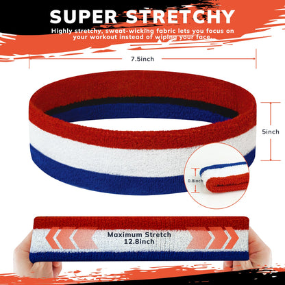 6-Pack Sweatbands Sports Headband for Men & Women - Moisture-Wicking Terry Cloth Headbands for Running, Basketball, Tennis, Gym & Workout - Non-Slip Sports Sweat Bands for Long Hair & Intense Training