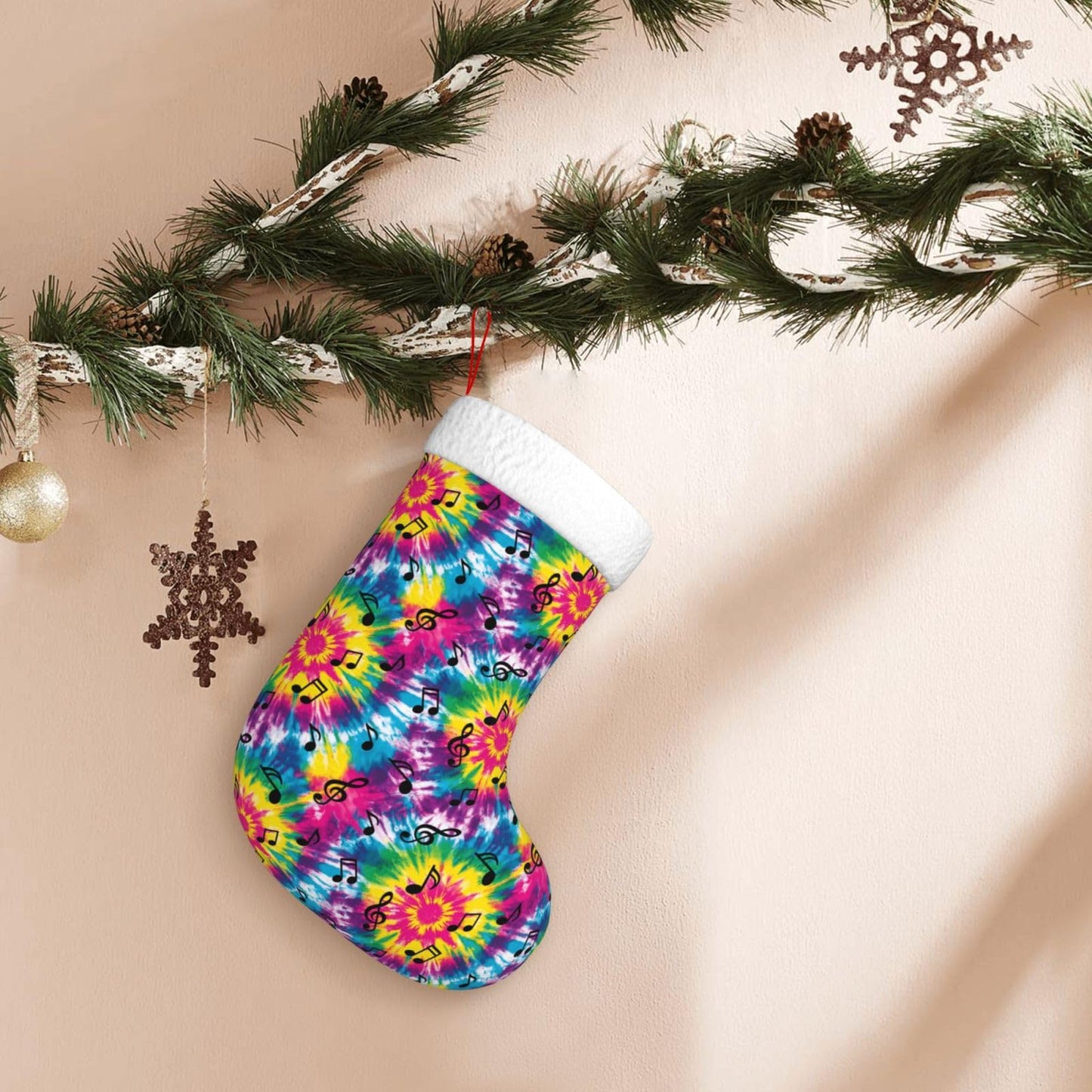 Athjunss Tie Dye Music Notes Christmas Stocking Large Xmas Holiday Party Decoration Fireplace Hanging Stocking