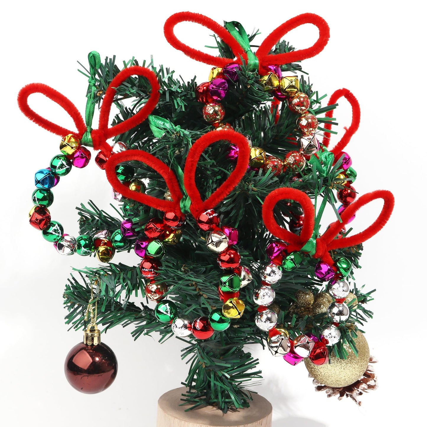 Christmas Crafts, Christmas Beads and Jingle Bells Set, DIY X-mas Ornament Kit Including 20 pcs Mixed X-mas Beads and 40 pcs Bells, DIY Ornaments for Kids, Holiday Party Christmas Tree Decoration