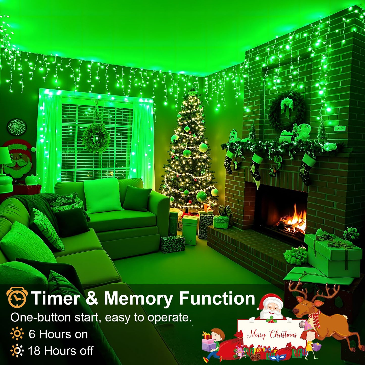 400 LED Icicle Christmas Lights Outdoor - 33FT Icicle Lights for Outside 8 Modes with 75 Drops, Plug in Waterproof Connectable Fairy String Lights for Indoor Holiday Party Christmas Decoration,Green