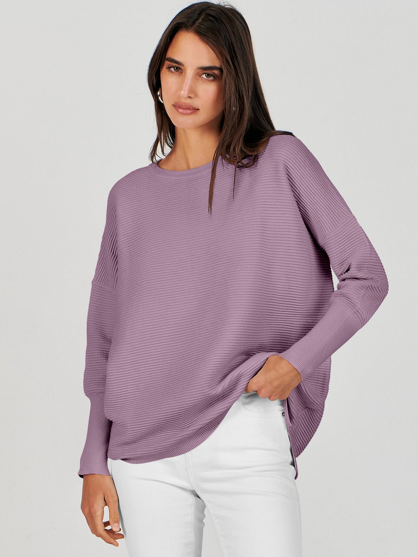 ANRABESS Womens Oversized Batwing Long Sleeve Ribbed Knit Sweaters 2025 Fall Outfits