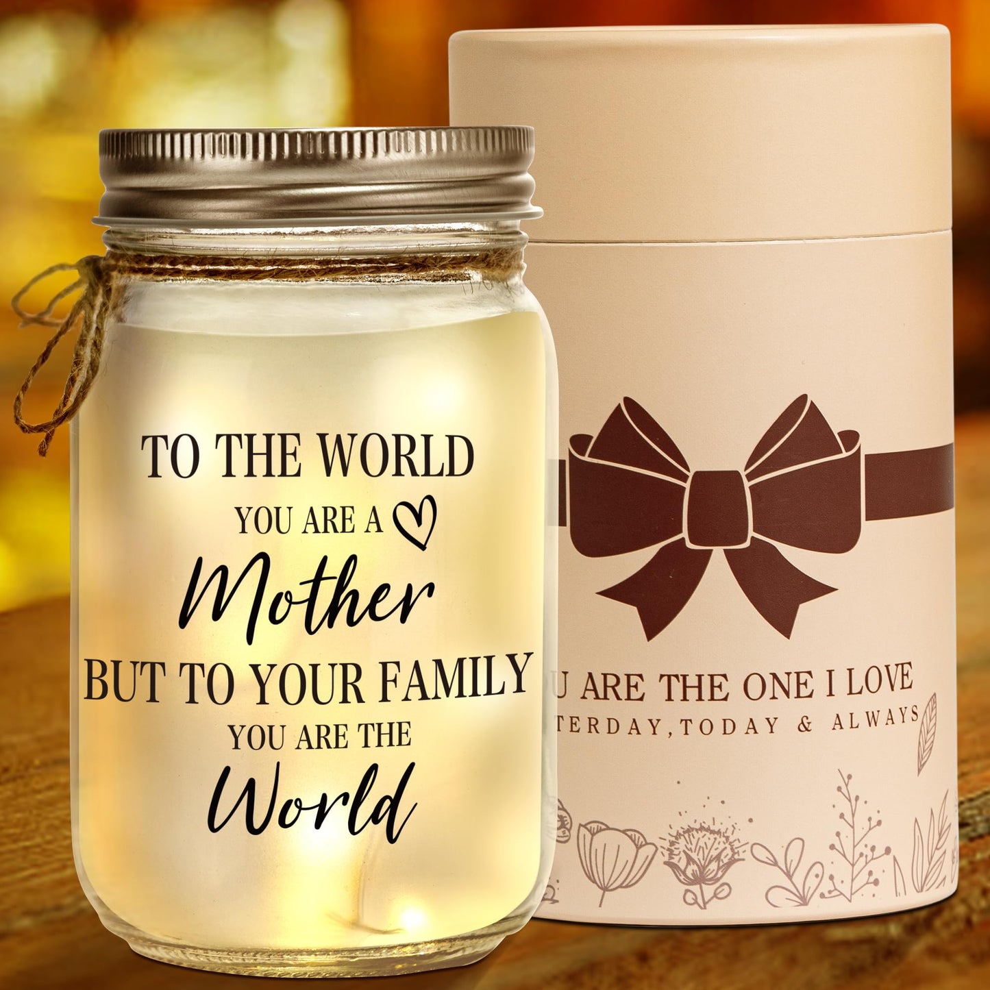 Kenon Mason Jar Night Light for Mom, Home Decoration Lights, Personalized Night Light for Birthday, Thanksgiving, Mothers Day Gift