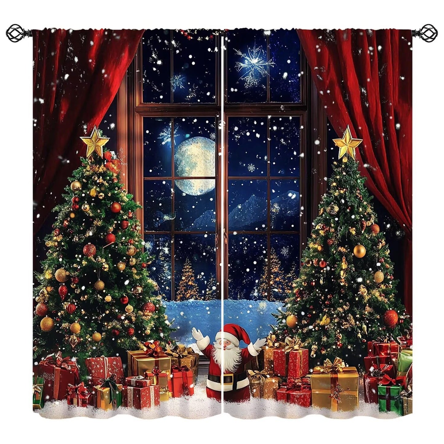 Merry Christmas Santa Claus Curtains Happy New Year Christmas Tree Snowflake for Living Room Bedroom Blackout Decor Window Drapes 42" W X 45" L