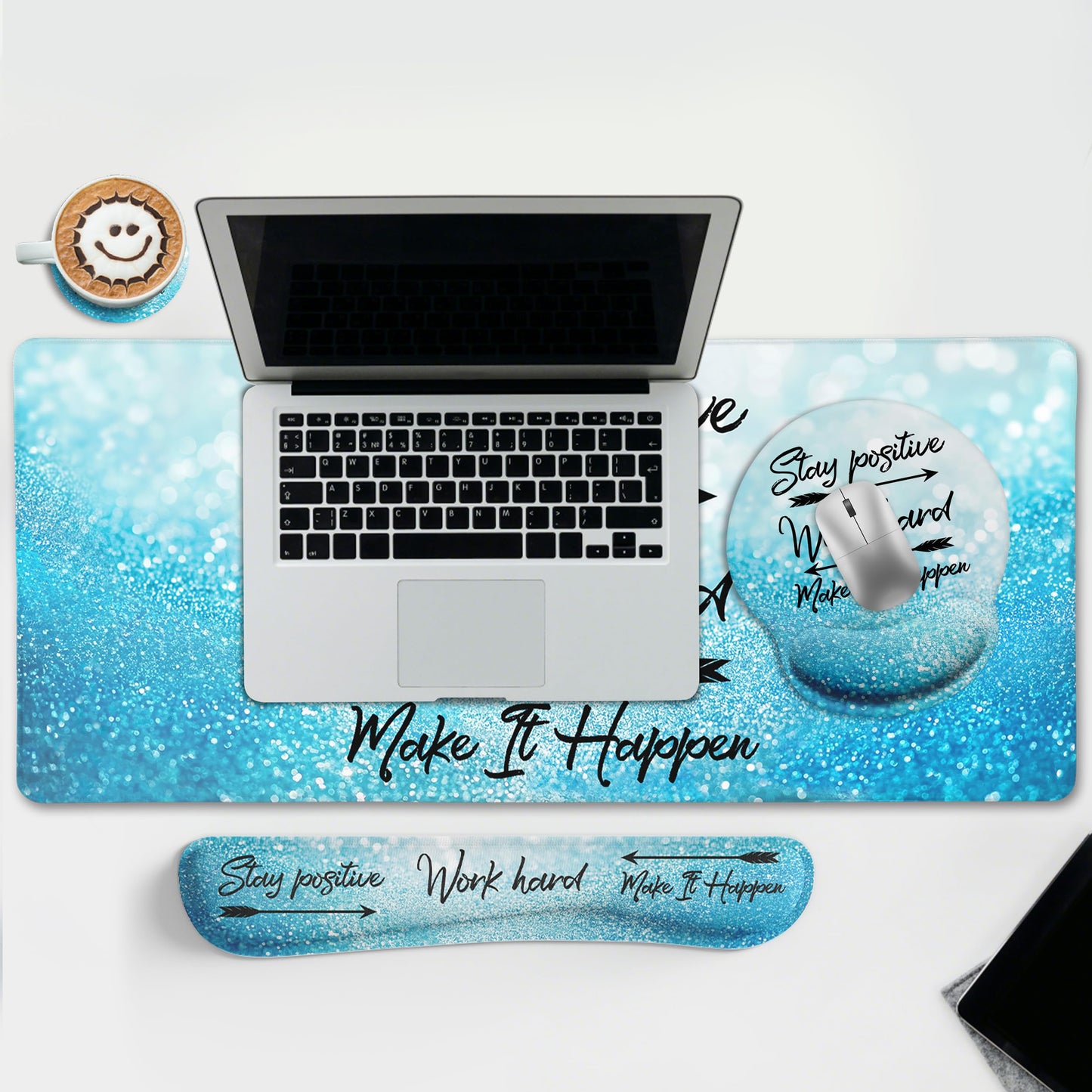 LIMKRIAN Desk Mat Pad, XXL Large Gaming Mouse Pad with Wrist Rest Wrist Support, Ergonomic Mouse Pad, Keyboard Wrist Rest, Coaster, Home Office Desk Accessories Decor Supplies, Stay Positive