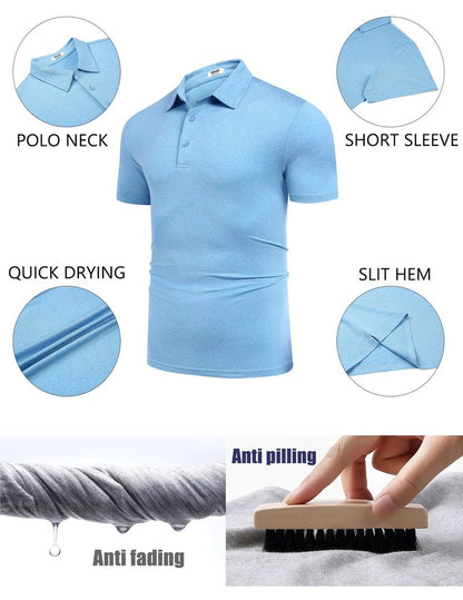 COOFANDY Men's Athletic Blue Golf Polo Shirt Quick Drying Performance Short Sleeve Sports Patterns Shirts