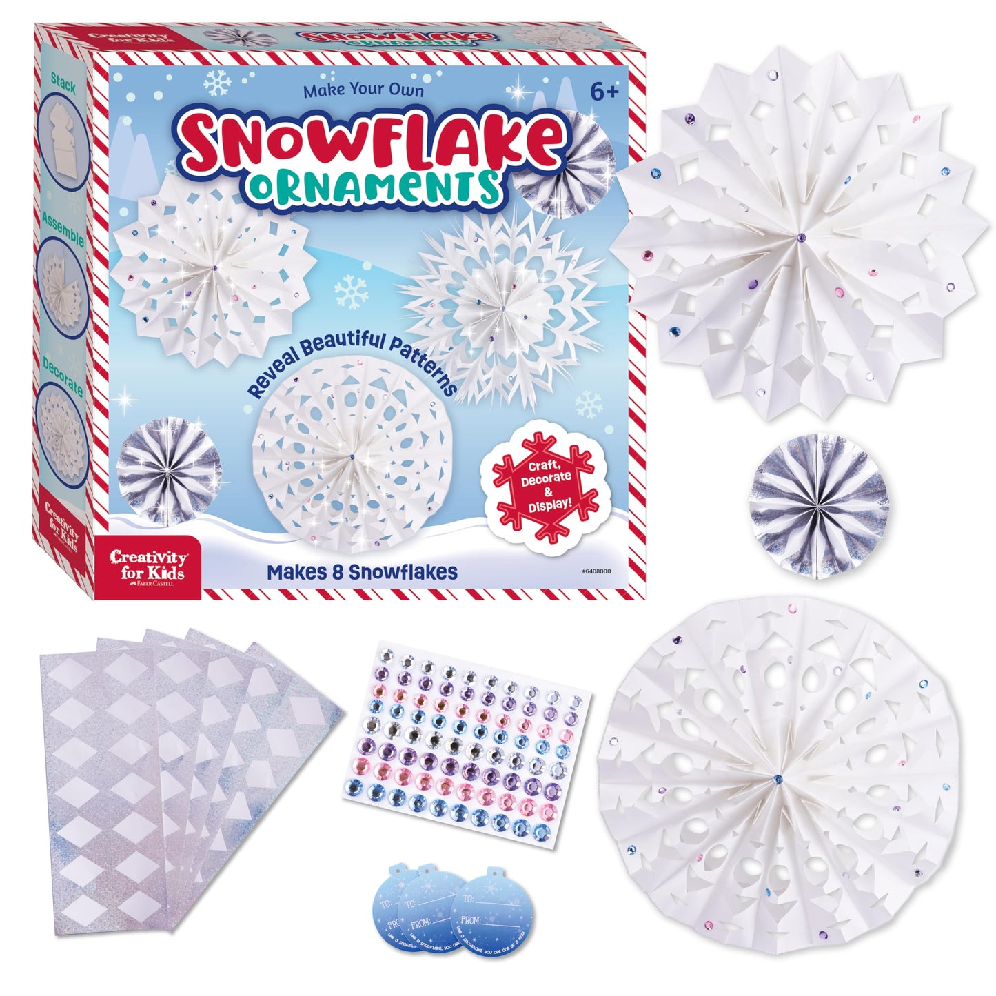 Creativity for Kids Make Your Own Snowflake Ornaments Kit | Fold & Decorate 8 Paper and Foil Snowflakes | DIY Christmas Ornament Craft for Kids to Inspire Creativity & Festive Fun (Ages 6+)