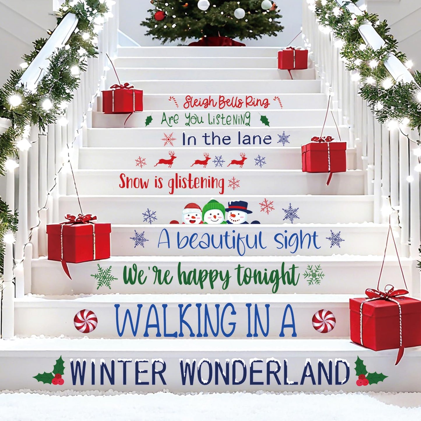 TOARTi Merry Christmas Stairs Stickers Xmas Quotes Wall Sticker Merry Christmas Wall Decals Xmas Party Winter Holiday Supplies Stairs Decoration