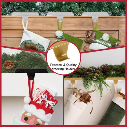 guccde Christmas Stocking Holders, Mantel Christmas Stocking Hangers, Metal Weighted Hooks for Hanging Christmas Stockings, Fireplace Xmas Holiday Decoration（Golden of 4）