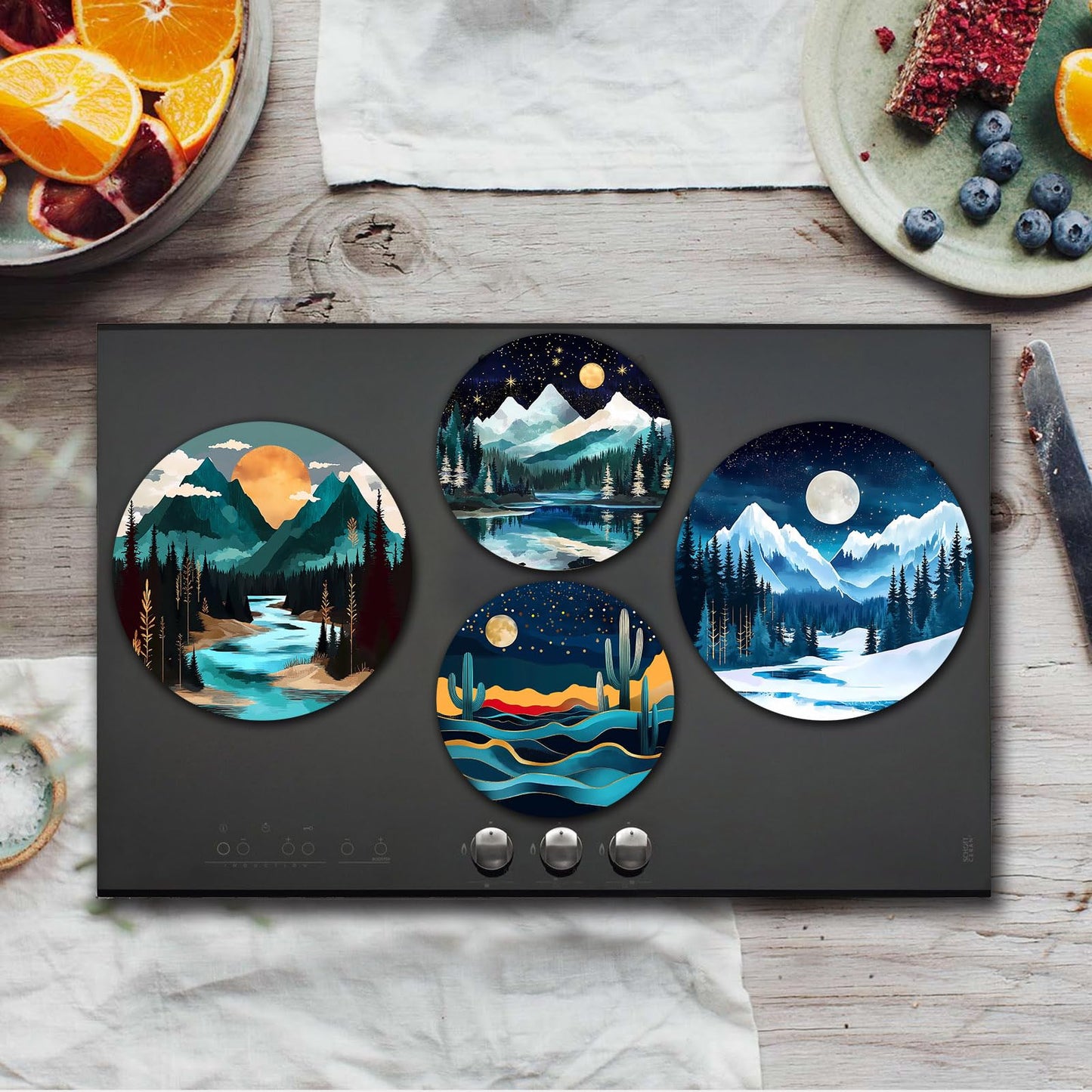 Tucocoo Desert Night Burner Covers for Electric Gas Stove Burners,8 Inches and 10 Inches,Morning Stars Landscape Electric Stove Burner Covers,Round,Range,Cooktop,Set of 4 Decorative Kitchen Decor