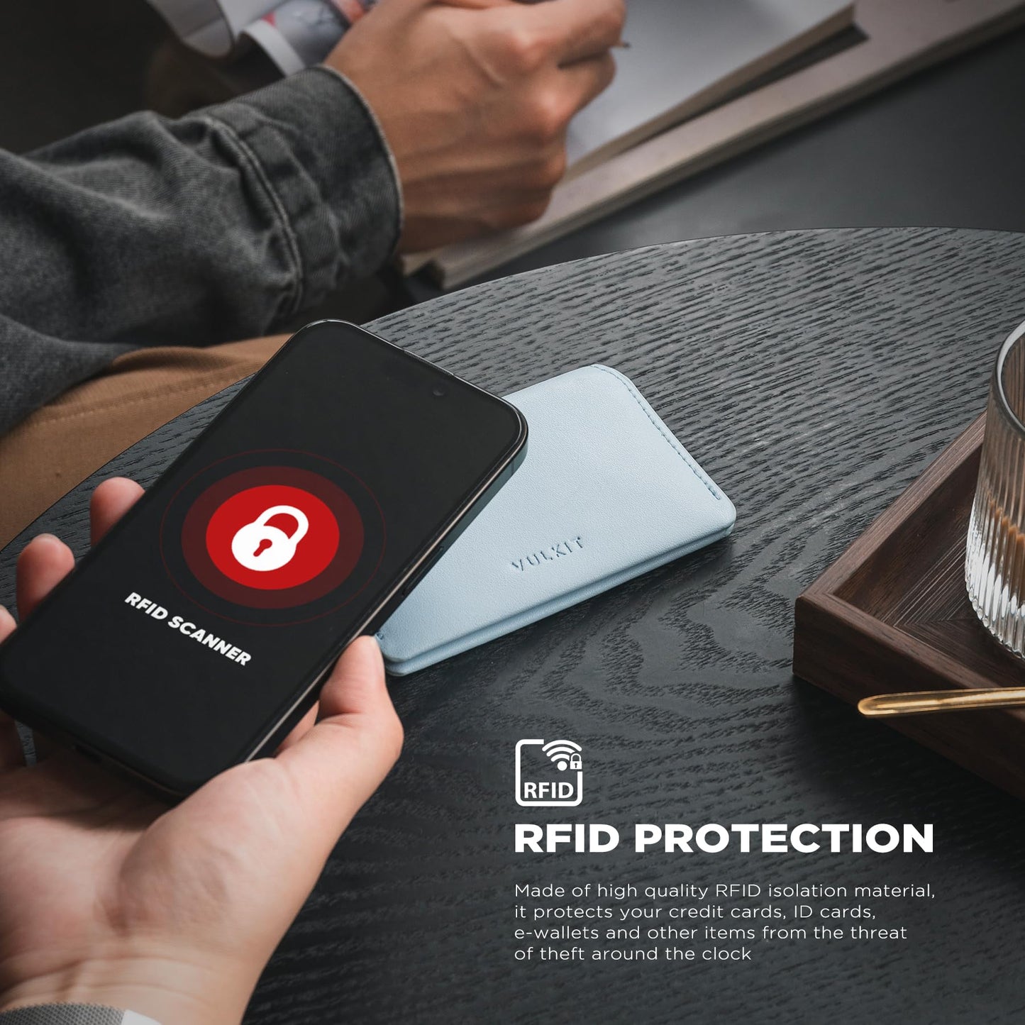 VULKIT Slim Minimalist Card Holder RFID Blocking Leather Credit Card Holder Front Pocket Wallet Magnetic Closure