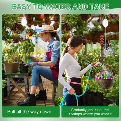Heavy Duty Retractable Plant Hangers, Adjustable Pull-Down Pulleys with 63" Stainless Steel Rope, Double Hooks for Hanging Plants, Bird Feeders, Planters & Pots, Indoor & Outdoor Use (4Pcs- White)