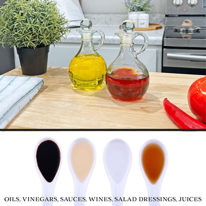 Cornucopia Brands Glass Oil and Vinegar Cruets (Set of 2); 8oz Round Oil Dispensers / Salad Dressing Bottles with Stoppers