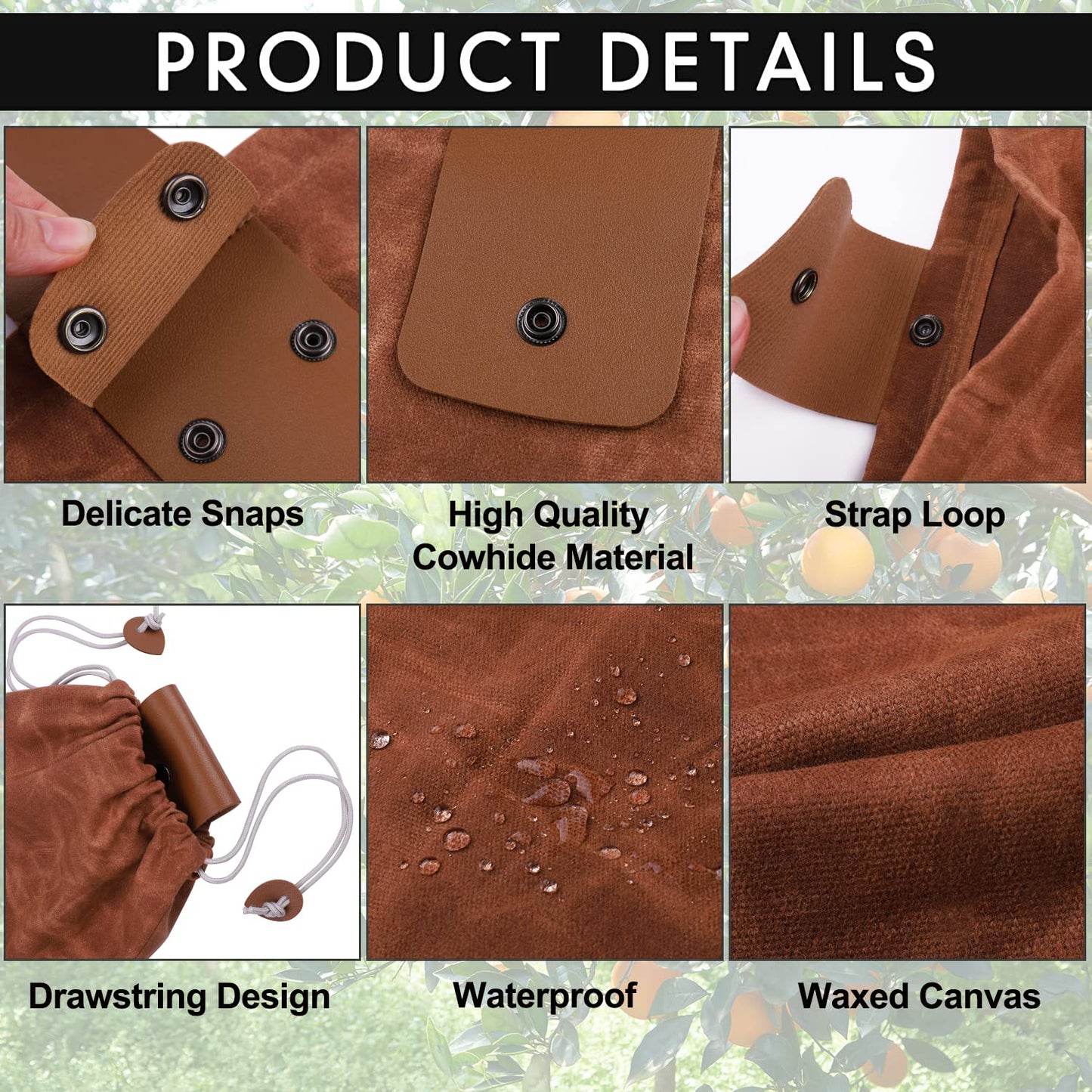 Brown Foraging Bag, Outdoor Picking Fruit Bags, Waxed Canvas Foraging Pouch, Foldable Leather Belt Pouch With Drawstring Multi-Purpose Picking Bag for Camping, Shells, Treasures, Travel, Hiking, Tools