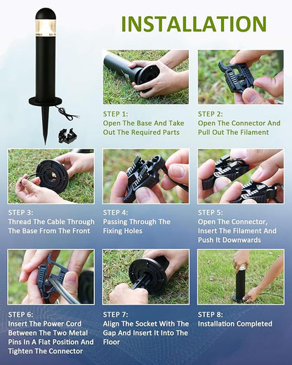 12 Pack Low Voltage Landscape Pathway Lights Wired, Outdoor Modern 12V LED Bollard Lights for Driveway Garden Walkway Yard Lawn (Included Connector), 2700K Warm White Waterproof, Black