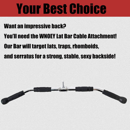 LAT Bar Cable Attachment with Rubber Handgrips, Deluxe Heavy Duty Solid Curl Bar Revolving Hanger Home Gym Cable Attachments (35.5 in Lat Bar)