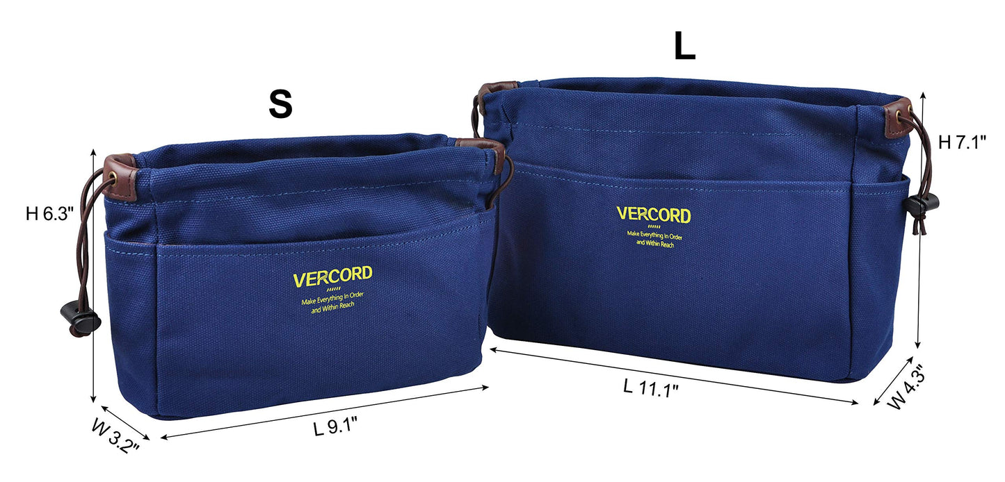 Vercord Canvas Handbag Organizers, Sturdy Purse Insert Organizer Bag in Bag, 10 Pockets Navy Blue Small