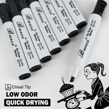 Buecs Black Dry Erase Markers, Low-Odor, 80 Count, Chisel tip, Perfect for Writing on Whiteboards, Dry-Erase Boards, Glass, Office Supplies