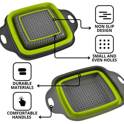 Small Collapsible Colander with Plastic Handles Round Silicone Kitchen Strainers Foldable Kitchen Strainer Perfect for Draining Pasta Vegetable and Fruit Green
