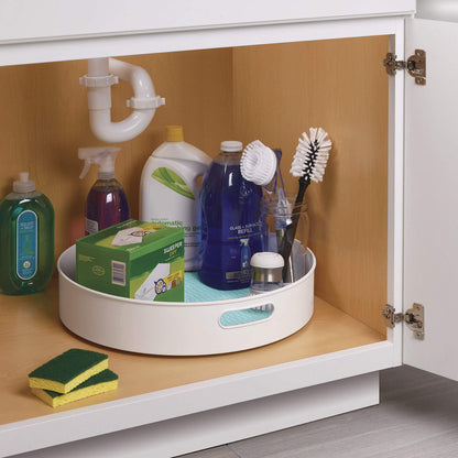 Copco Under-Sink Pantry and Cabinet Organizer, 18-Inch, Revolving Storage Solution, White and Gray