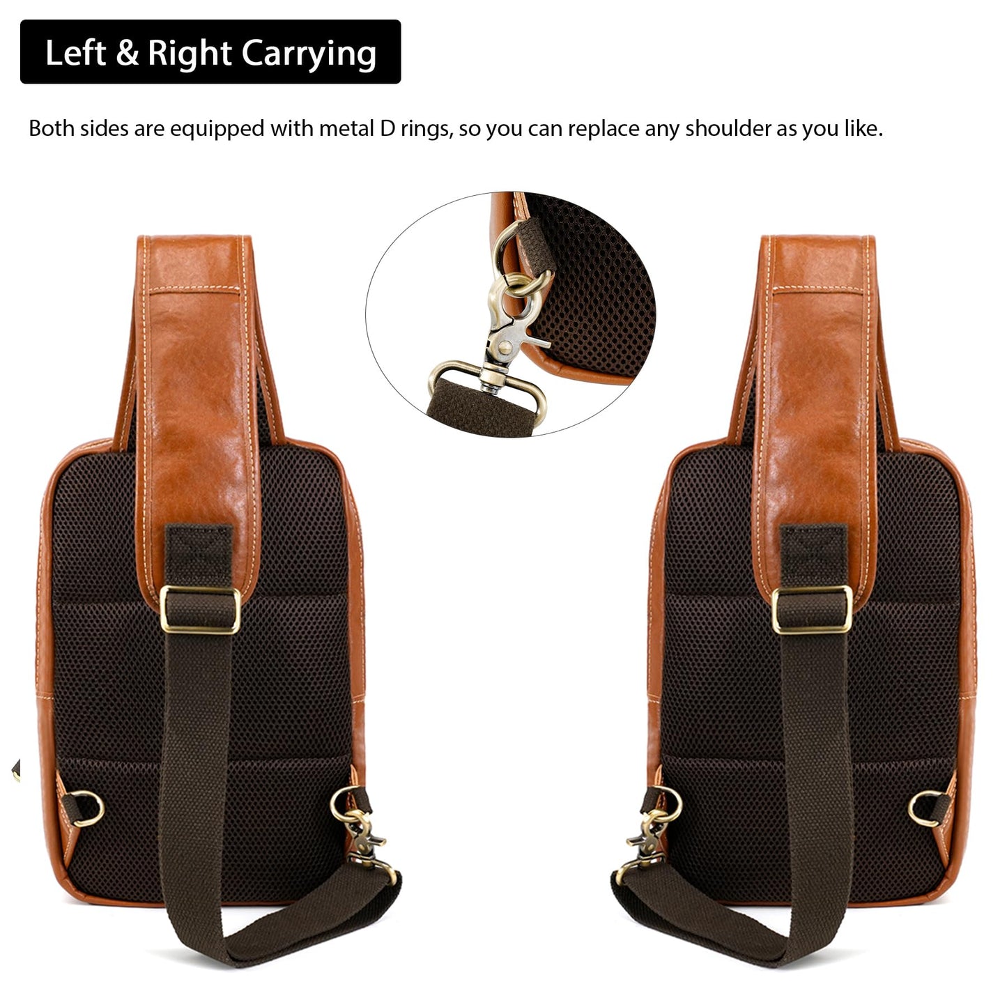 LANNSYNE Vegetable Tanned Leather Sling Bag For Men Fits 10.5" iPad, Crossbody Chest Daypack