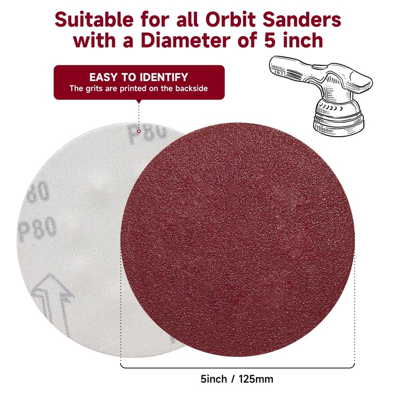 POTUINOM 5 Inch No Hole Sanding Disc 400 Grit,Hook and Loop Sand Paper for Random Orbital Sander 100 PCS