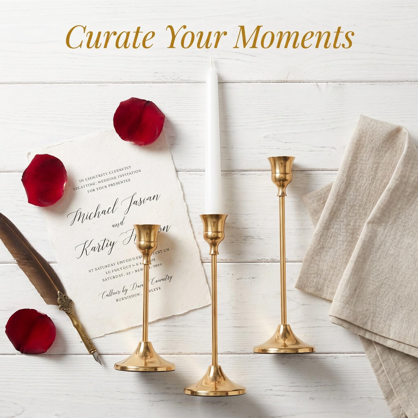 Oakernel Brass Taper Candle Holders 2 Sets(6 Pcs) - Tall Metal Candlestick Holders for Table Centerpiece, Formal Dinner, Wedding, Fireplace Mantel Decor, Fits 3/4 Inch Thick Candles