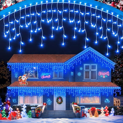 972 LED106 FT Christmas Lights Outdoor, Plug in Waterproof Christmas Lights,Connectable 8 Modes Hanging Fairy Lights for Patio Window Holiday Wedding Party Pathway Indoor Decorations Blue
