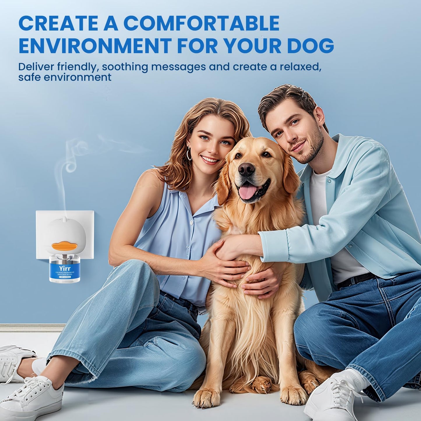 Yirr Dog Calming Diffuser, Puppy Pheromones Calming Diffuser, Relaxing Pheromone for Dogs Relief Stress Anxiety Fighting Scratching Barking, Help Train Dog to Pee, 2 Diffuser 2 Refill(48ml)
