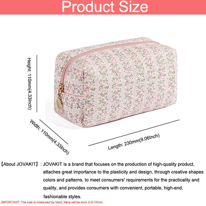 JOVAKIT Square Makeup Bag Cute Cosmetic Bag for Women, Floral Coquette Aesthetic Toiletry Bag, Zipper Make Up Pouch, Travel Make Up Organizer Bag (Pink Floral)