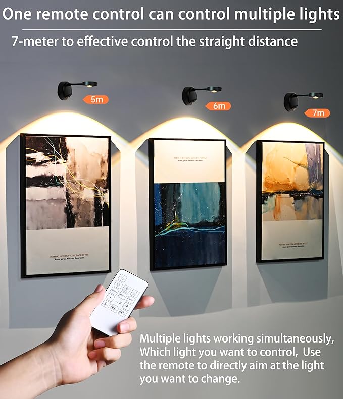 2200mAh Motion Sensor Picture Light, Spotlight Painting Light, LED Wall Sconce, Night Light Lamp, Rechargeable Battery Operated 3 Color & Dimmable Magnetic 360° Rotation with Remote (Black, 1 Pcs)