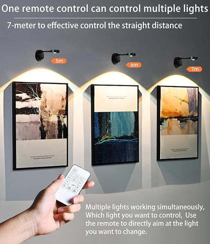 2200mAh Motion Sensor Picture Light, Spotlight Painting Light, LED Wall Sconce, Night Light Lamp, Rechargeable Battery Operated 3 Color & Dimmable Magnetic 360° Rotation with Remote (Black, 1 Pcs)