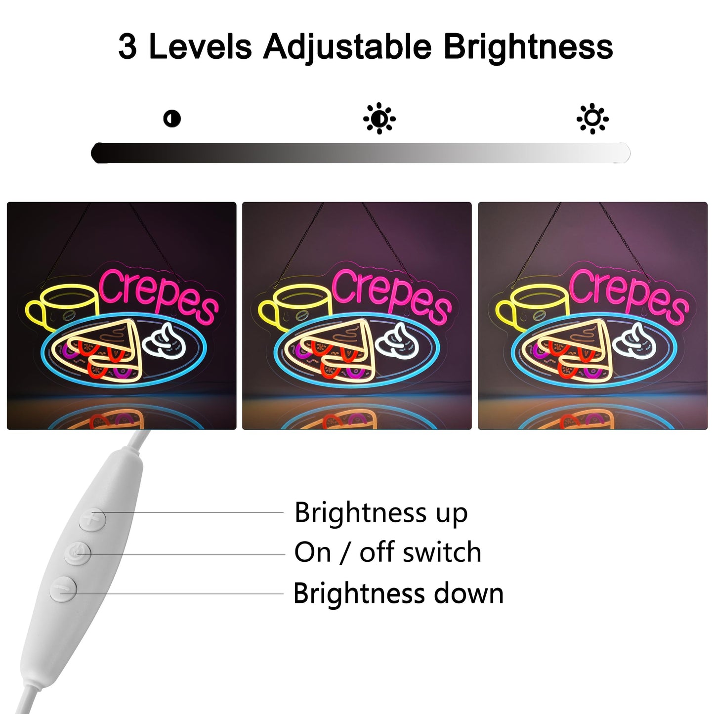 JOMOBUTY Crepes Neon Sign, Neon Lights Hanging Wall Art Decoration for Business Restaurant Shop Store House Bar Cafe Party Home Decor, USB Powered Ultra Bright Dimmable,16.14×10.63inches