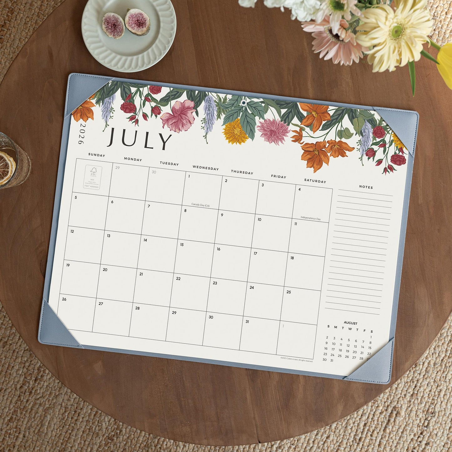 Desk Calendar 2026 with Desktop Mat, Cabbrix Large Desk Pad Calendar 22 x 17 Inch Runs From July 2026 to December 2027, Classic Floral Design Calendar 2026 for Home School and Office (Blue)